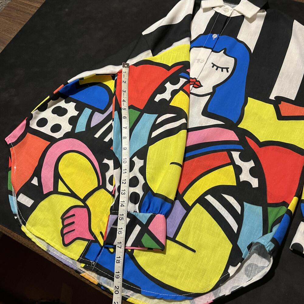 Picasso Pop Art Shirt Disco Mona Lisa Multicolor Tunic Vintage 1970s Made Italy - Picture 6 of 10